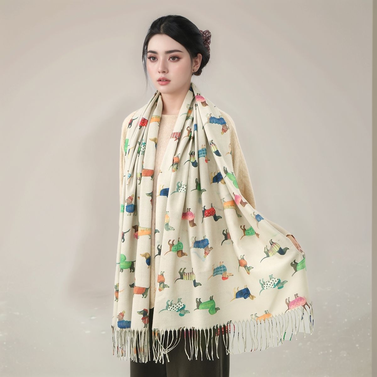 Cashmere Pashmina Wrap - New Cashmere Scarf Shawl Dachshund Dog