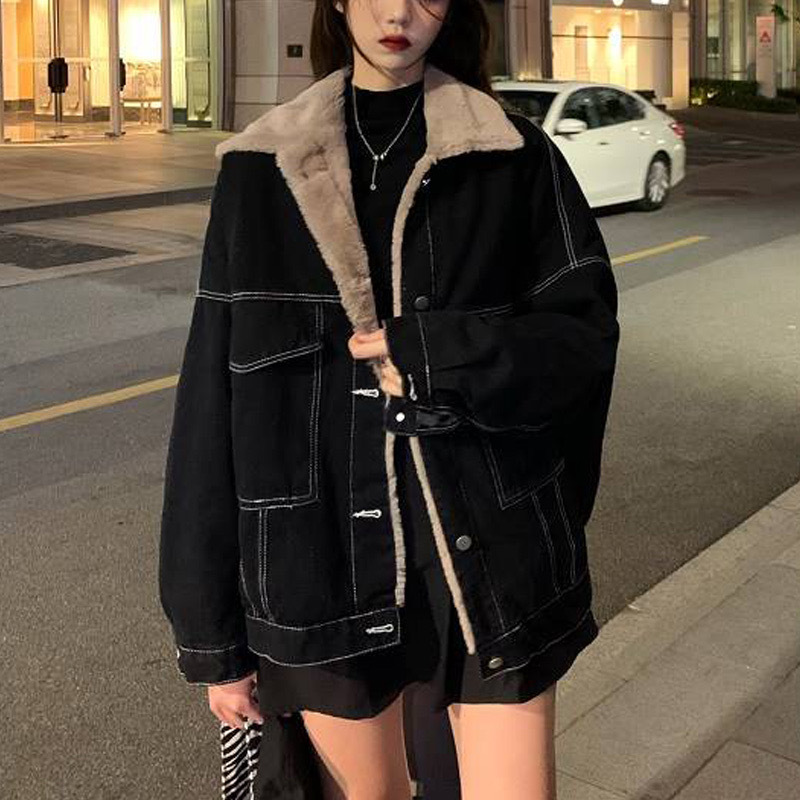 Down Jacket Packable - Women Denim Coat Thick Lapel Solid