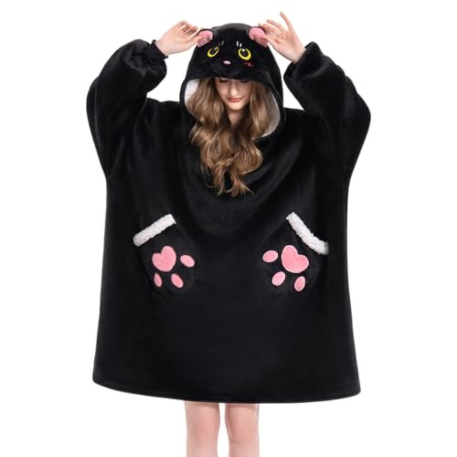 OLAOLA Black Cat Wearable Blan - Sherpa Hoodie Fleece reseña y precio