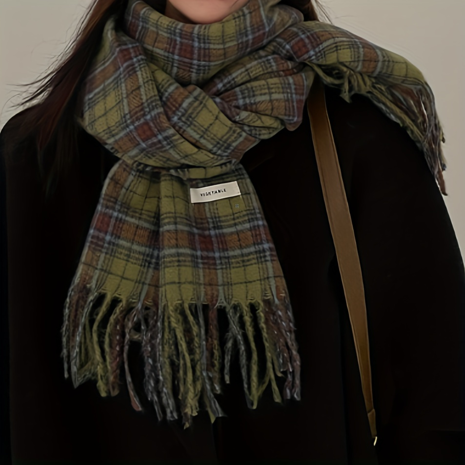 Vintage Green Plaid Tassel Sca - Cashmere Pashmina Wrap reseña y precio