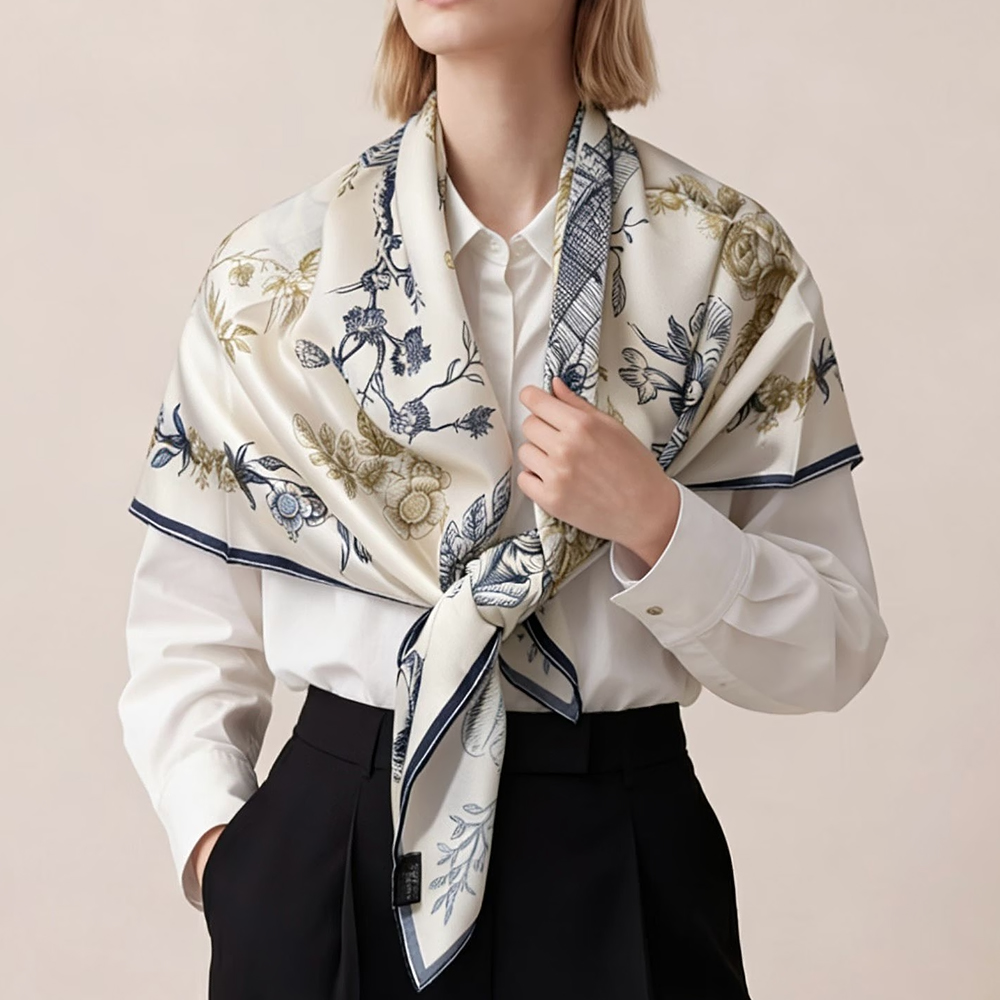 [BYSIFA] Blue White 100% Silk  - Shawl Wrap Winter reseña y precio