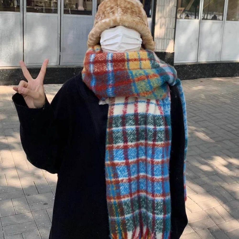 Retro Tassel Plaid Wool Scarf  - Wool Scarf Men reseña y precio