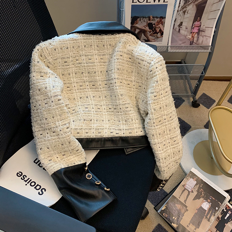 Contrast Stitching Tweed Fragr - Down Jacket Packable reseña y precio