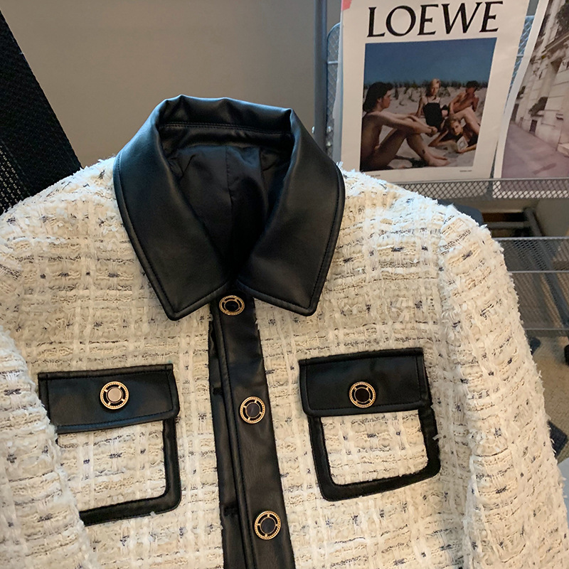 Contrast Stitching Tweed Fragr - Down Jacket Packable reseña y precio