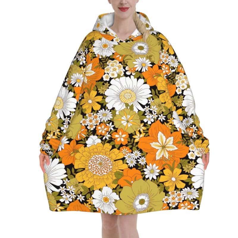Hippie Flower Floral Retro Bla - Sherpa Hoodie Fleece reseña y precio