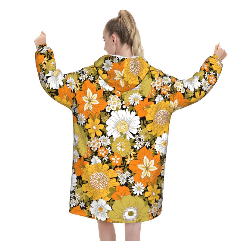 Hippie Flower Floral Retro Bla - Sherpa Hoodie Fleece reseña y precio