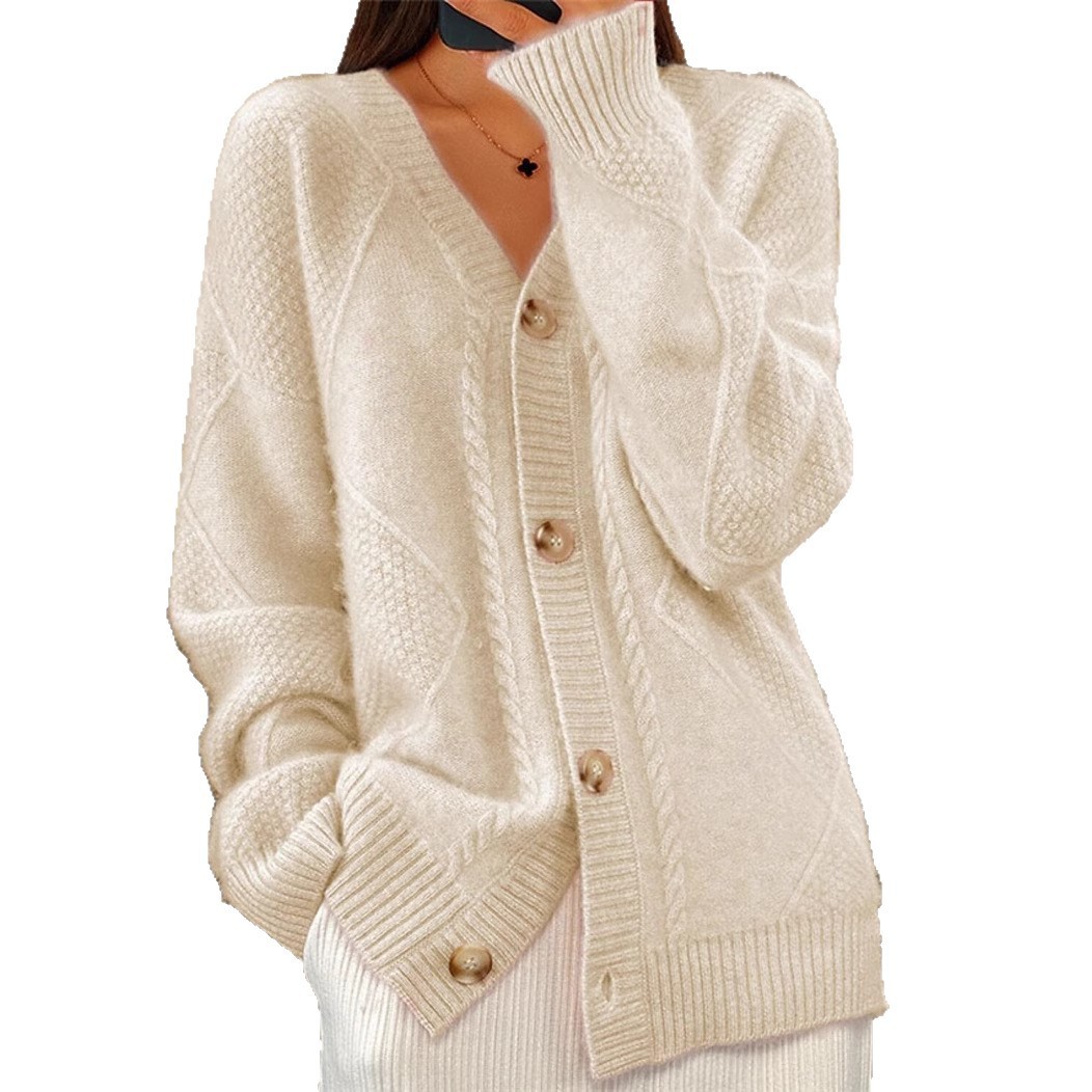 Women V Neck Cable Knit Cardig - Down Jacket Packable reseña y precio