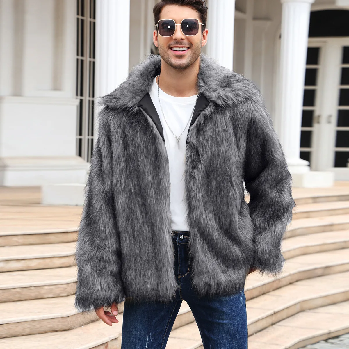 Men Faux Fox Fur Jacket Coat W - Down Jacket Packable reseña y precio