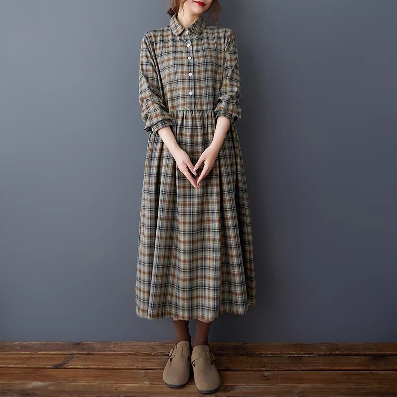 Korean Loose Retro Plaid Shirt - Flannel Shirt Lined reseña y precio