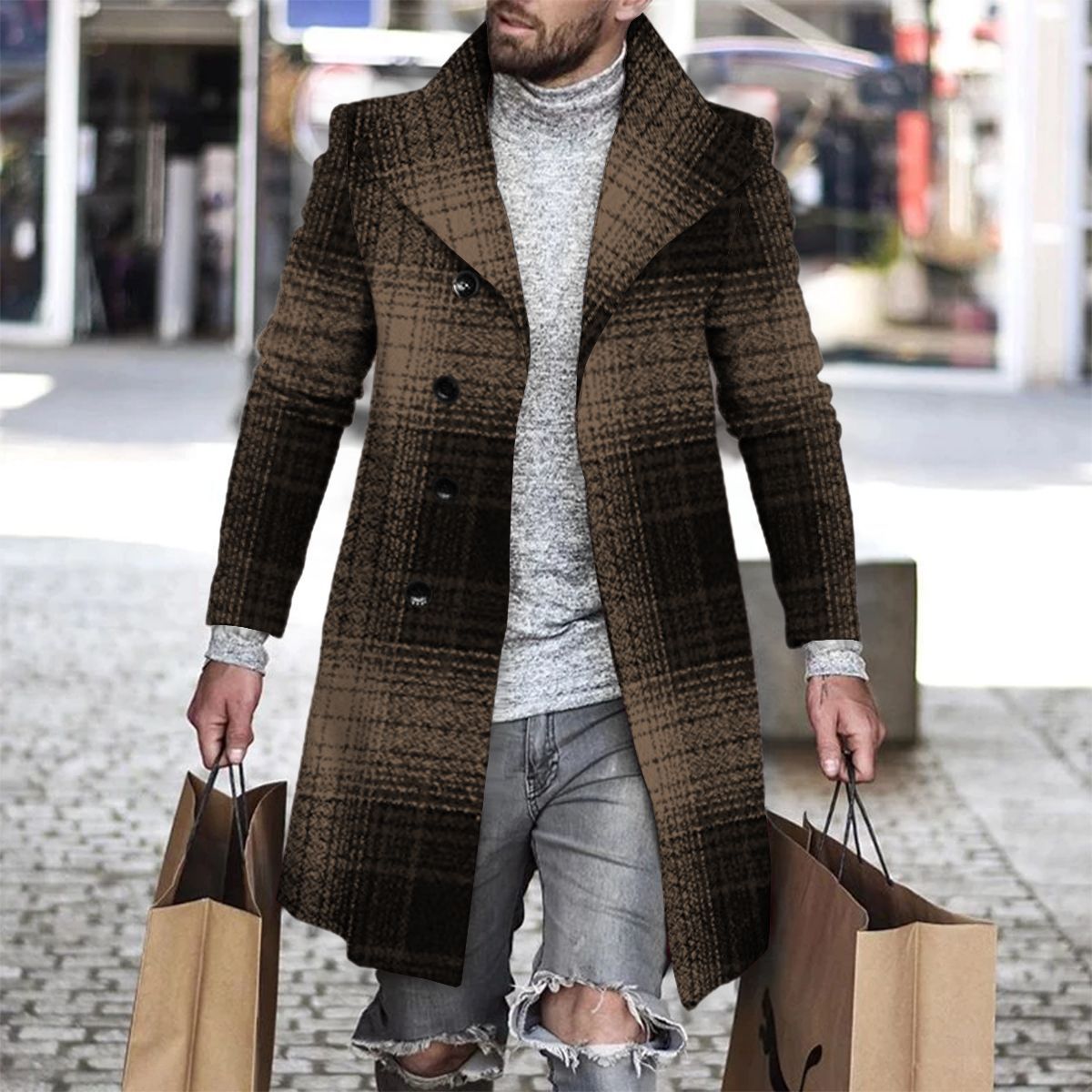 2025 Long Coat Men Mens Wool J - Wool Coat Peacoat reseña y precio