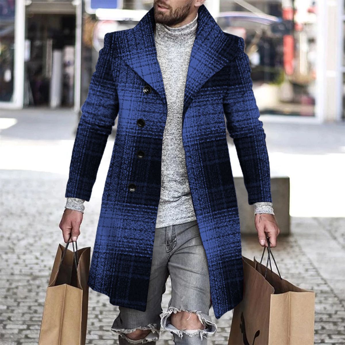 2025 Long Coat Men Mens Wool J - Wool Coat Peacoat reseña y precio