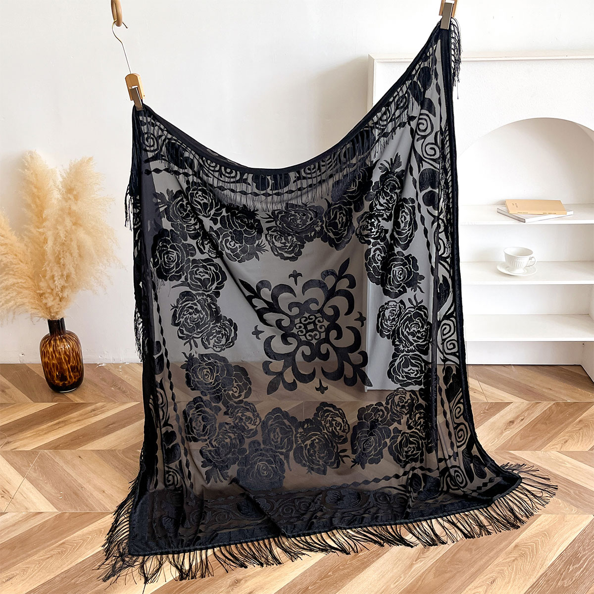Retro Velvet Tassel Scarf Flor - Shawl Wrap Winter reseña y precio