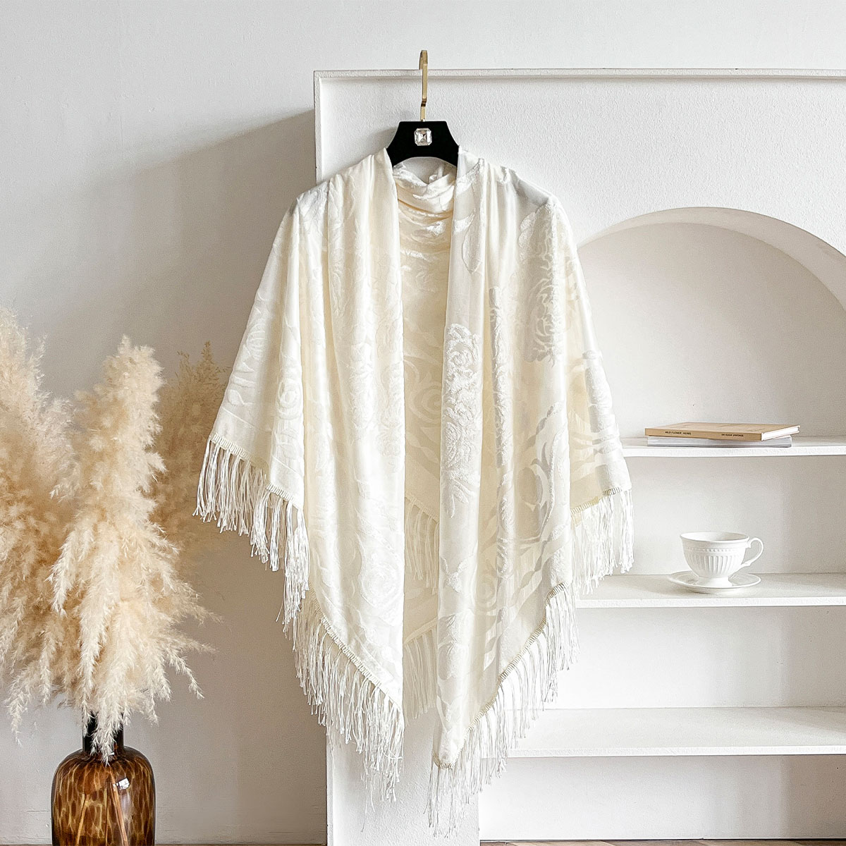 Retro Velvet Tassel Scarf Flor - Shawl Wrap Winter reseña y precio