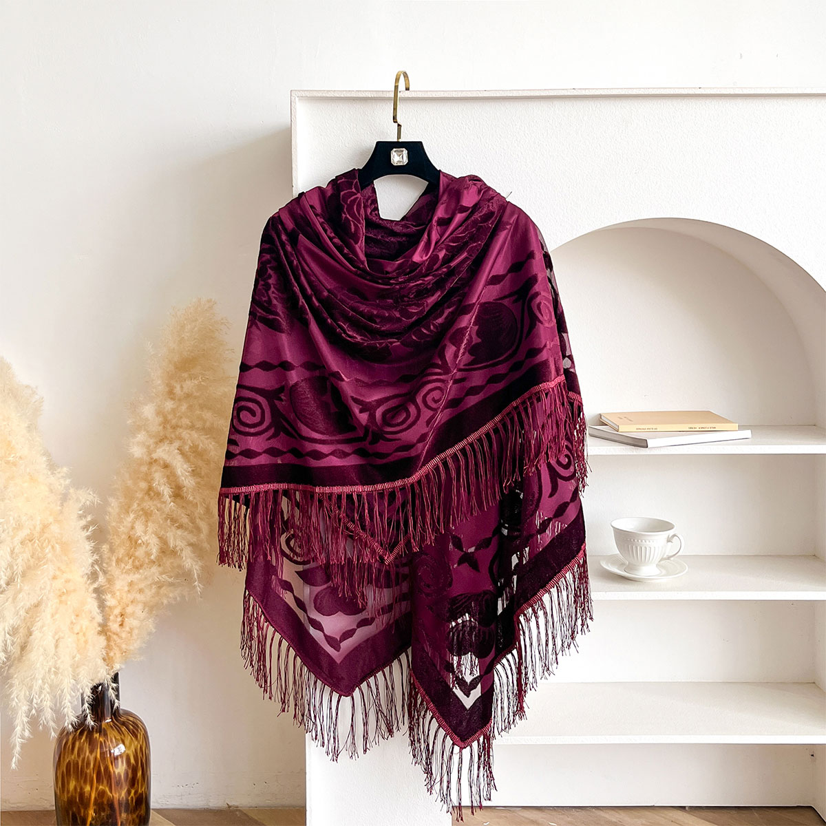 Retro Velvet Tassel Scarf Flor - Shawl Wrap Winter reseña y precio