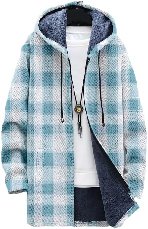 Men's Plaid Cardigan Oversized - Sherpa Hoodie Fleece reseña y precio