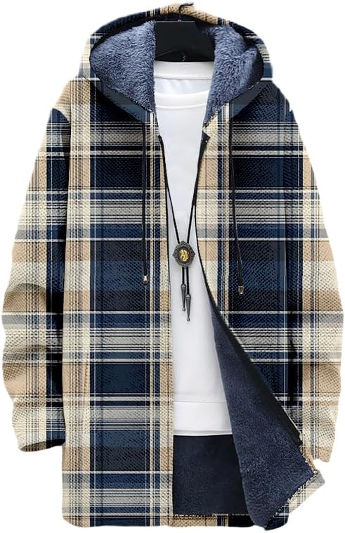 Men's Plaid Cardigan Oversized - Sherpa Hoodie Fleece reseña y precio