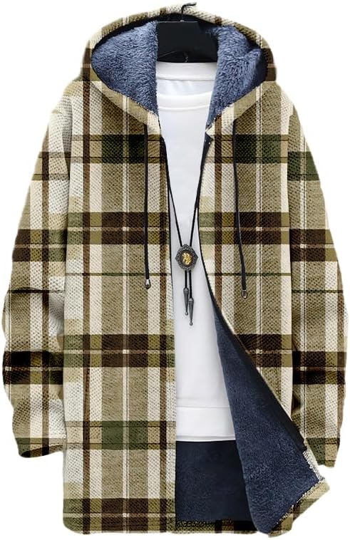 Men's Plaid Cardigan Oversized - Sherpa Hoodie Fleece reseña y precio