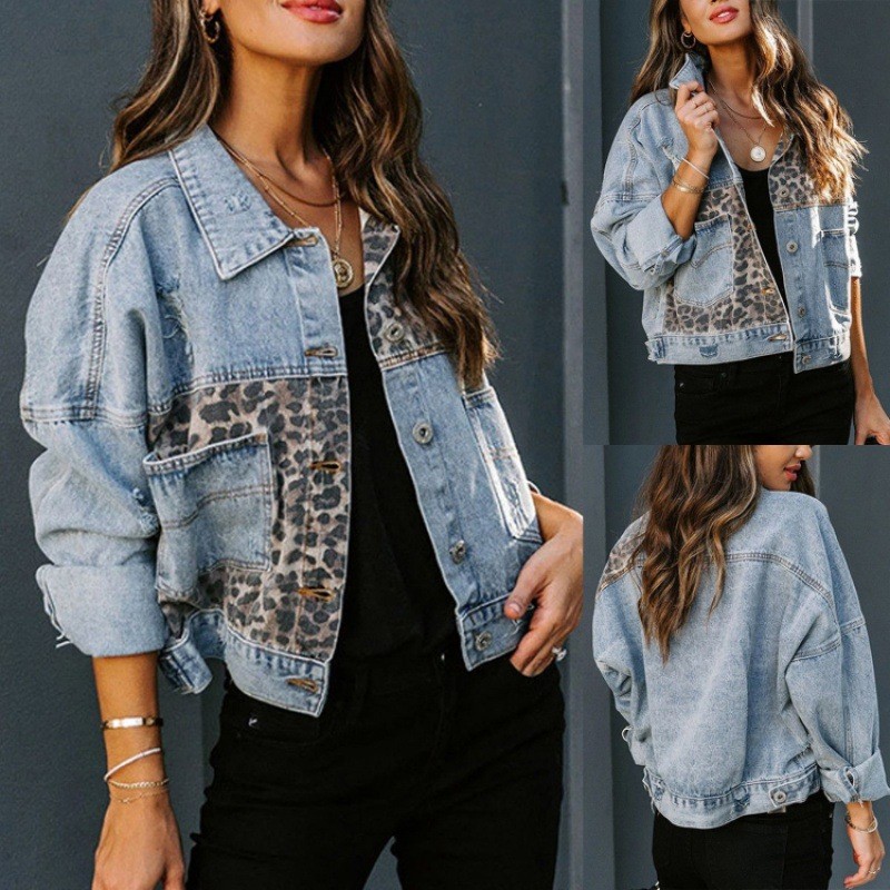 Leopard Stitching Denim Jacket - Down Jacket Packable reseña y precio