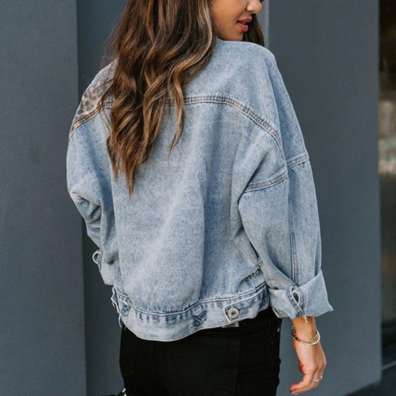 Leopard Stitching Denim Jacket - Down Jacket Packable reseña y precio