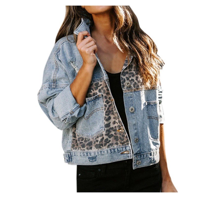 Leopard Stitching Denim Jacket - Down Jacket Packable reseña y precio