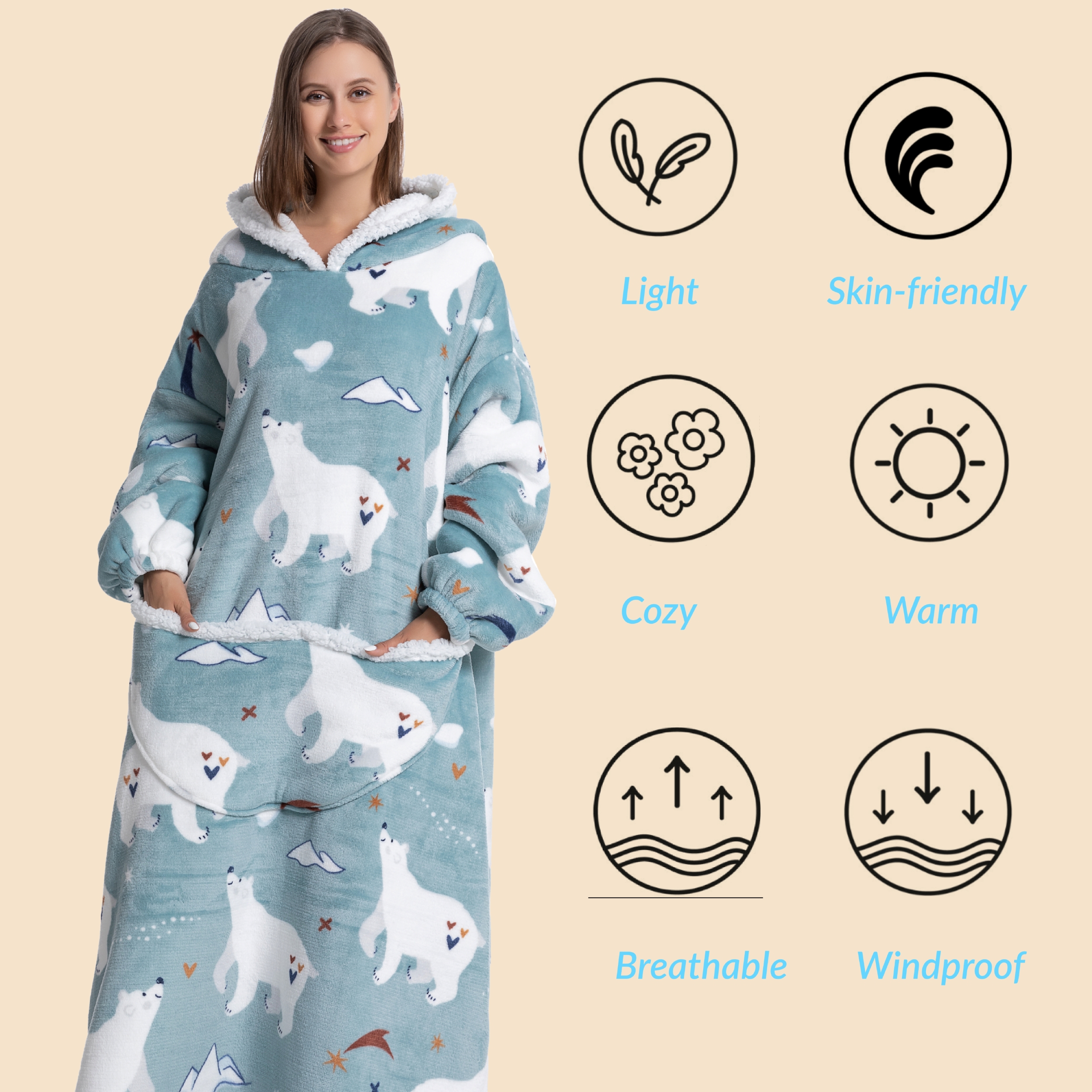Oversized Wearable Blanket Coz - Sherpa Hoodie Fleece reseña y precio